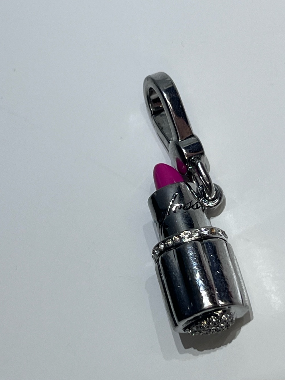 Y2k Juicy couture Lipstick Charm rhinestones Hot pink ,Silver Toned Heart